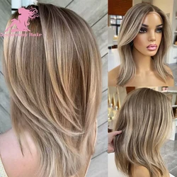 Human Hair Full Lace Brown Highlight Blonde Brazilian Virgin Hair Wigs 13x4 13x6 360 Frontal Wig PrePlucked Hd transparent lace