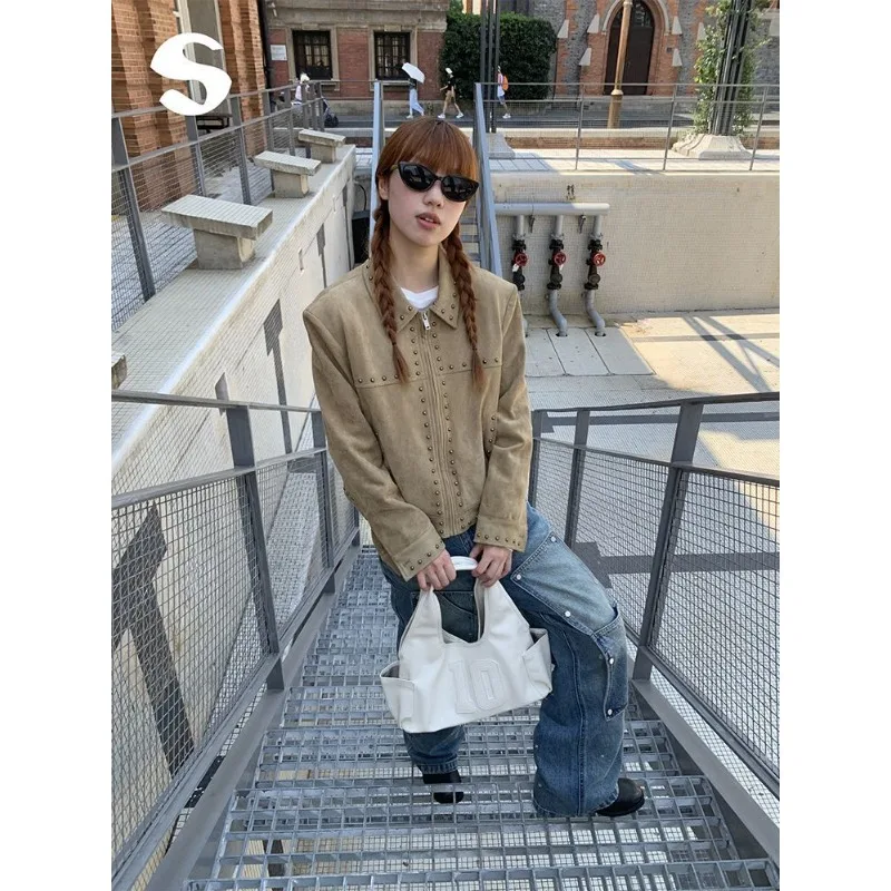 Retro High-end 2025 Autumn New Coat Women's Loose Khaki Short Motorcycle Jacket Long Sleeved Coat Female Clothing