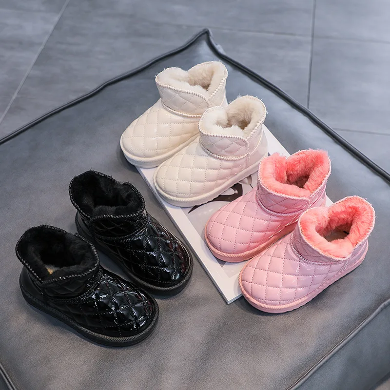 New Girls Winter Shiny Waterproof Snow Boots Thick Fleece-Lined Cotton Boots Children Baby Soft-Soled Non-Slip Kids Casual Shoes