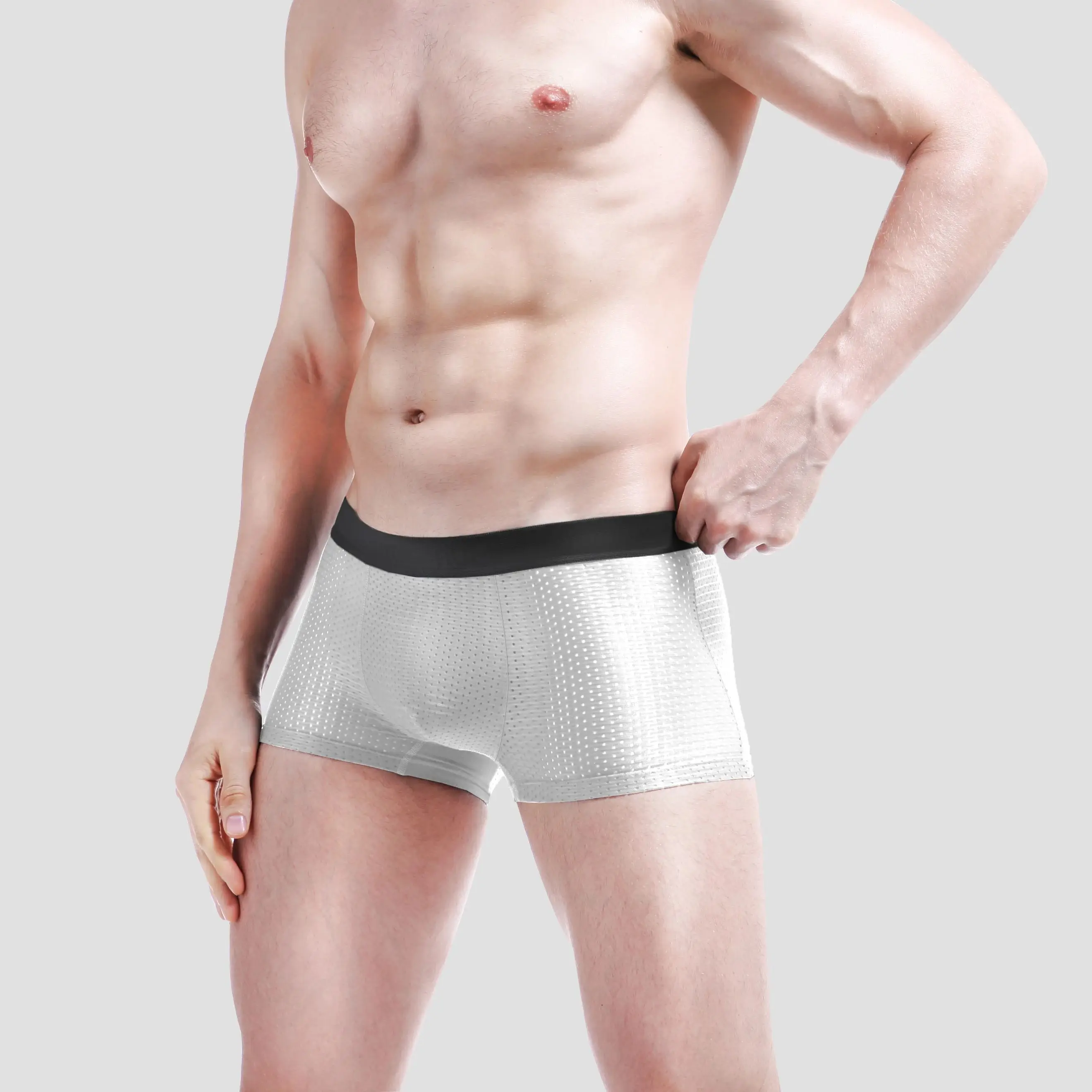 5pc Men's underwear men's ice mesh holes breathable square shorts boys transparent sexy short shorts summer thin