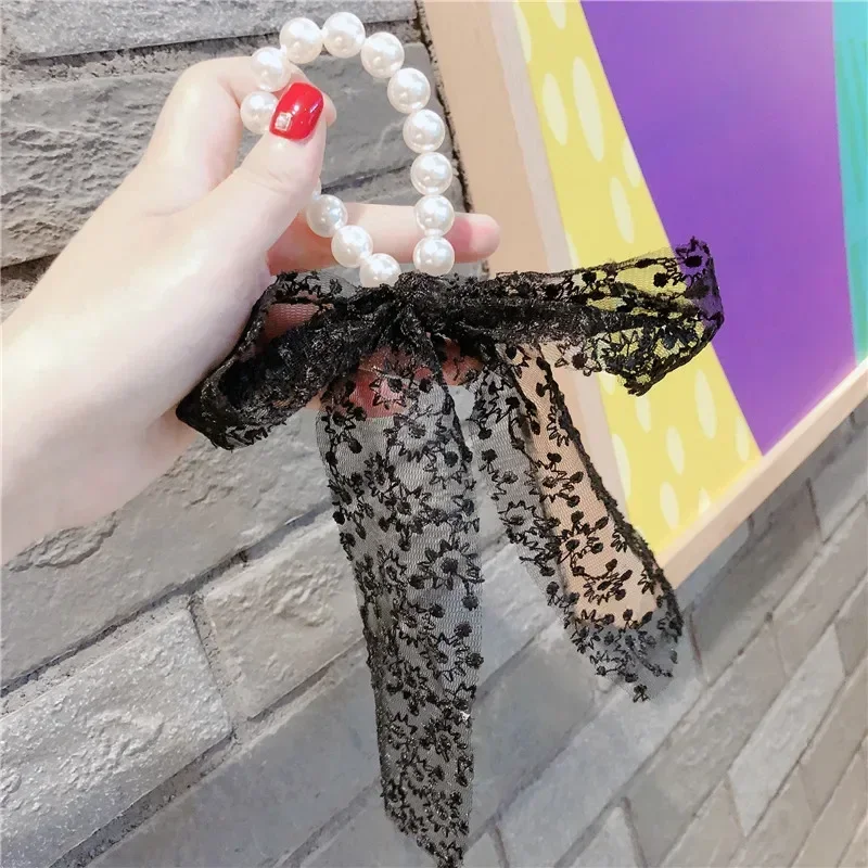 

Маленькие аксессуары для волос, жемчужное кружевное кольцо для волос с бантом и темпераментной лентой, весенние и летние модели