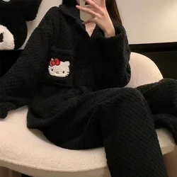 Cartoon Sanrio flannel pajamas winter cotton thermal casual long-sleeved trousers Hello Kitty loungewear women's pajamas