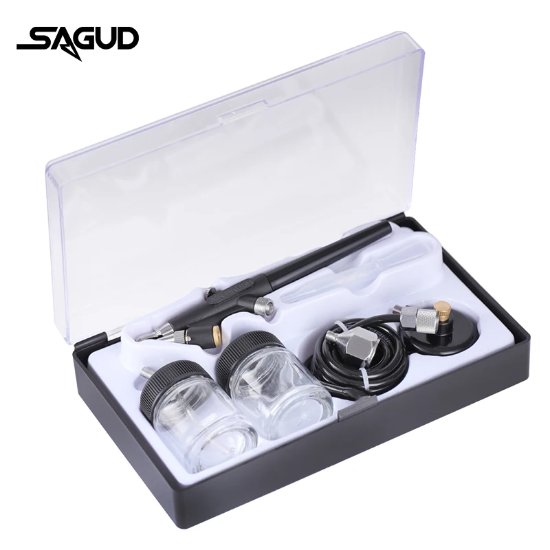 SAGUD 0.8mm Airbrush Set 1/8 Interface With 22cc Spray Cup and Air Hose Parts Suitable for Painting Manicure Model Tattoo Cake