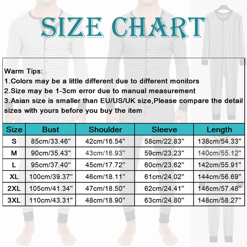 Men Leotard Stripe Pajamas Button Up Bodysuits Long Sleeve Rompers Homewear Cozy Leisure One-piece Sleepwear Nightwear Jumpsuits