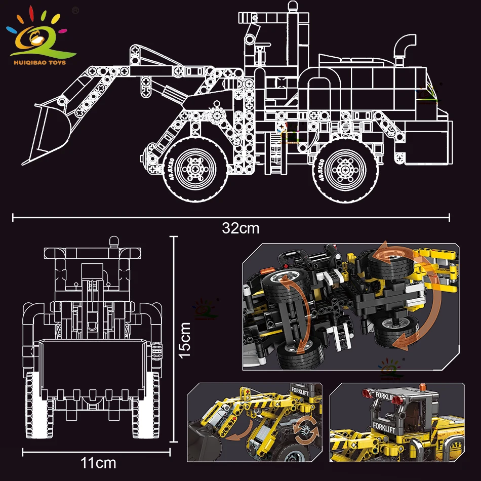 HUIQIBAO Moc Engineering Truck model Building Block Excavator Crane Car City Construction Tech Brick Set For Children Kids Gift