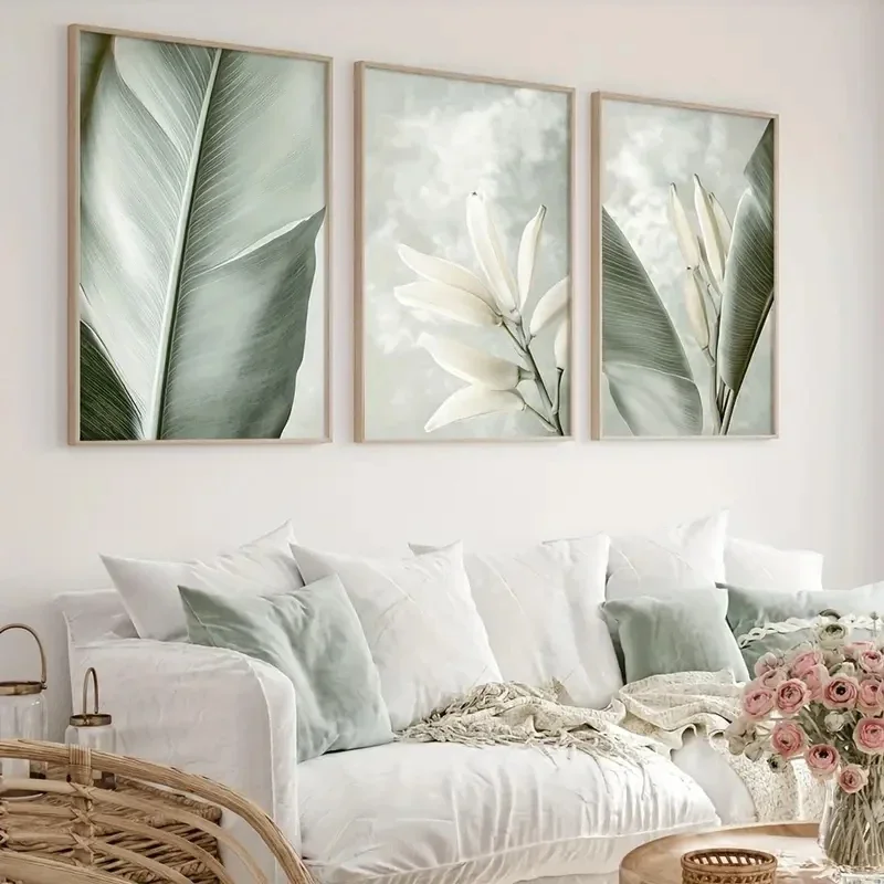 3PCS frameless decorative art print,3pcs/Set Green Plant Wall Art Banana Fruit Leaf Prints Tropical Posters, Minimalist Moder
