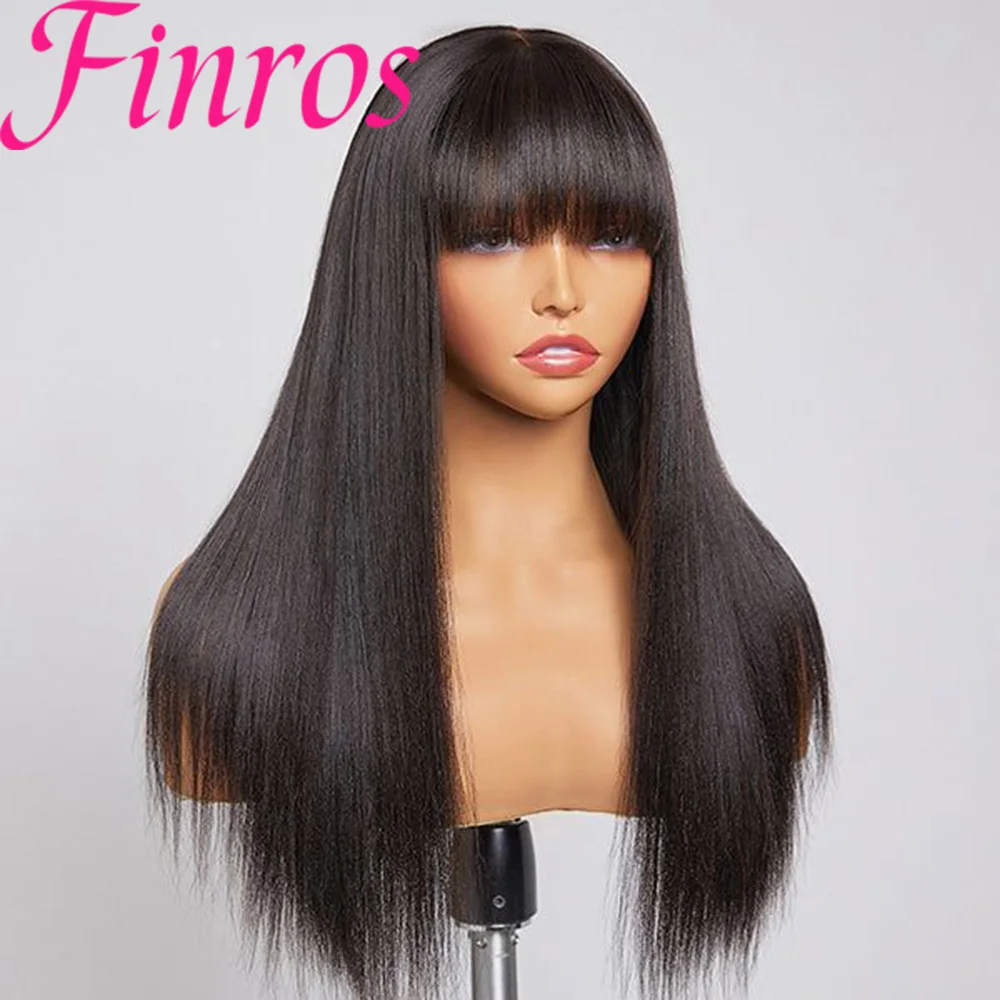 

Прямые парики из натуральных человеческих волос с челкой для женщин, 34 дюйма, бразильские, 3x1 HD кружевные парики без клея, натуральный черный цвет.