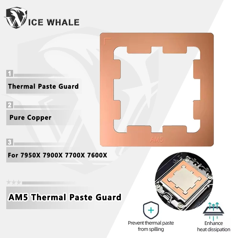 ICE Whale AM5 Thermal Paste Guard Chips Heat Dissipation Armor Cover Copper AMD For 7950X 7900X 7700X 7600X CPU Plate Armor