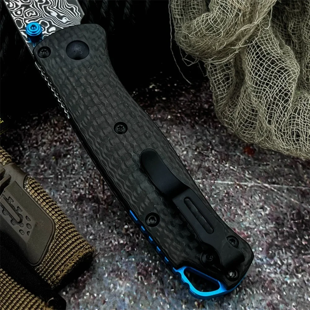 المحمولة BM 533 جيب سكين للفرد دمشق شفرة فولاذية ألياف الكربون مقبض أدوات تكتيكية لحفظ الحياة السكاكين EDC أدوات التخييم في الهواء الطلق #5