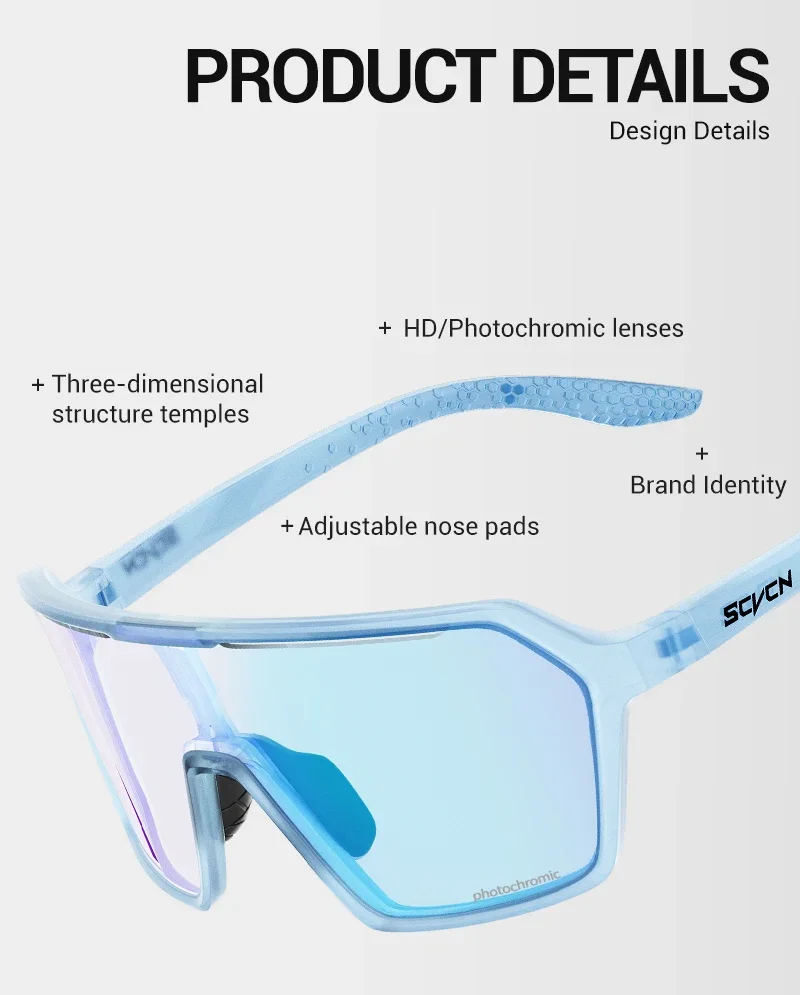 SCVCN Farbe Photochrome Fahrradbrille UV400 Sonnenbrille für Männer Frauen Fahrbrille MTB Rennrad Sportbrillen Laufen – Detail 3