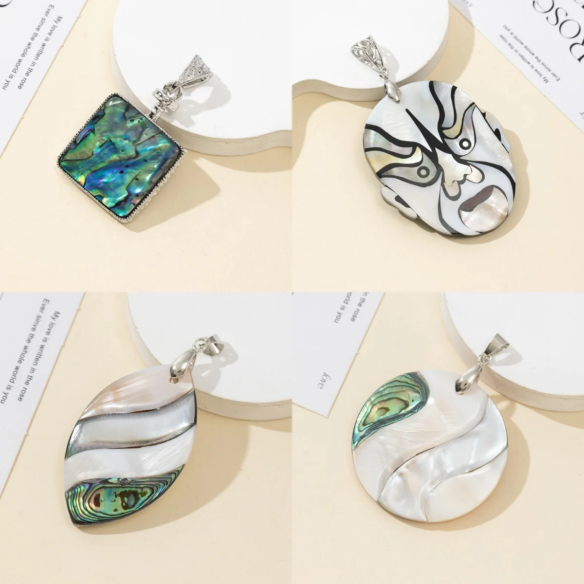Natural Freshwater Shell Charms Handicrafts Abalone Single-sided Facial Makeup Pendant Jewelry Making DIY Necklace Accessories