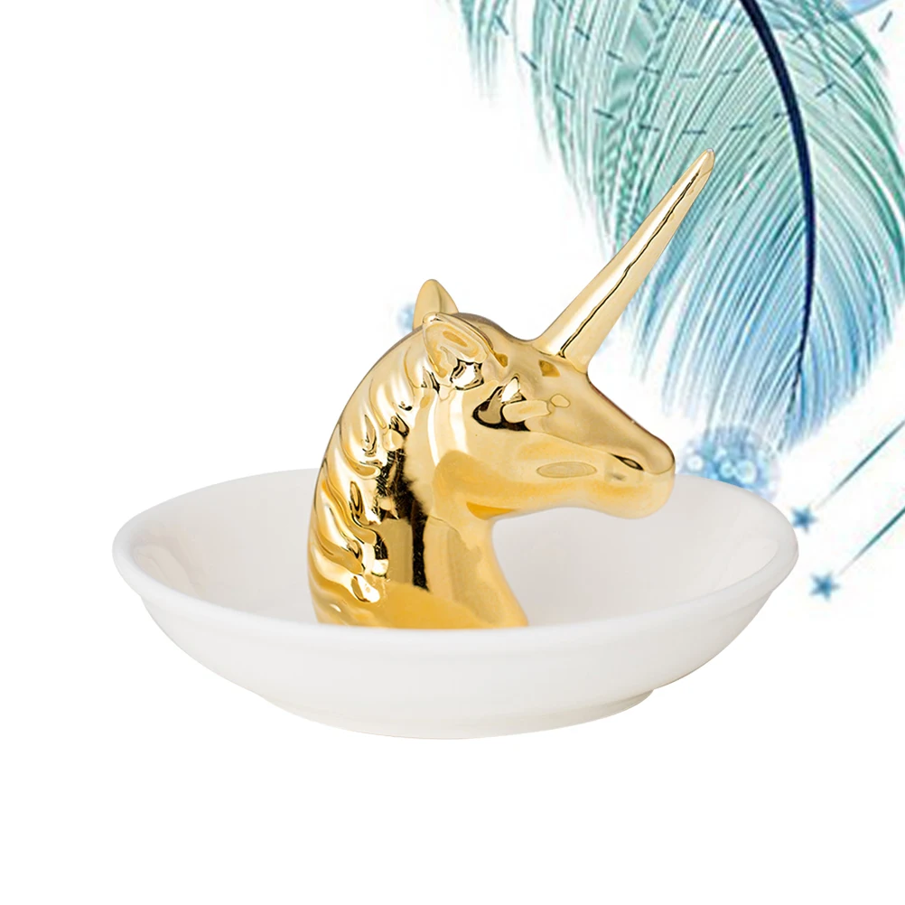 

1pc Unicorn Shaped Jewelry Display Storage Trays Stand Dish Holder Ceramic Crafts Trinket Ring Storage Dish