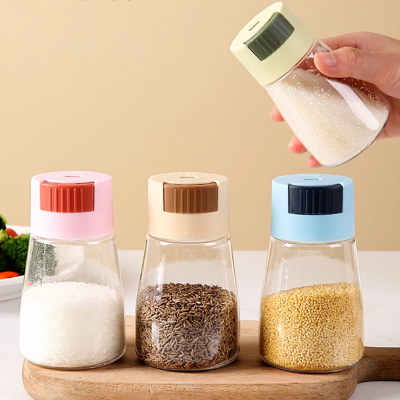 1Pc Salt Control Bottle Jar Seasoning Bottle 0.5g Household Kitchen Press Type Quantitative Air-Tight Clear Glass Kitchen Tools