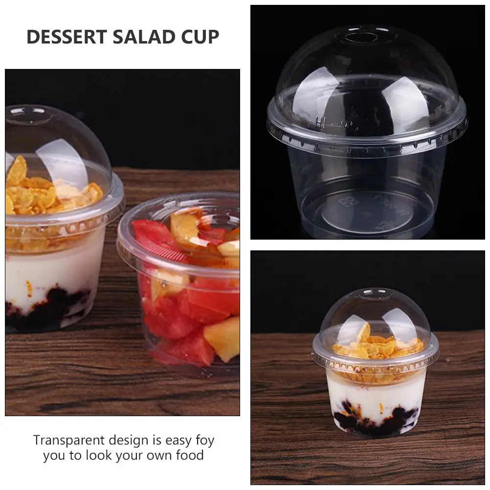 

20 Pcs Disposable Dessert Cups 250ml Clear Salad Cups Lids Compact Lightweight Eco Friendly Toxic Free Suitable Party