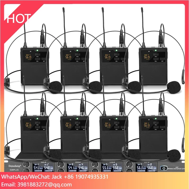 Factory Price D28PLUS 8 Channel Wireless Headset Microphone Lapel Microphone Conference Teaching Microphone System