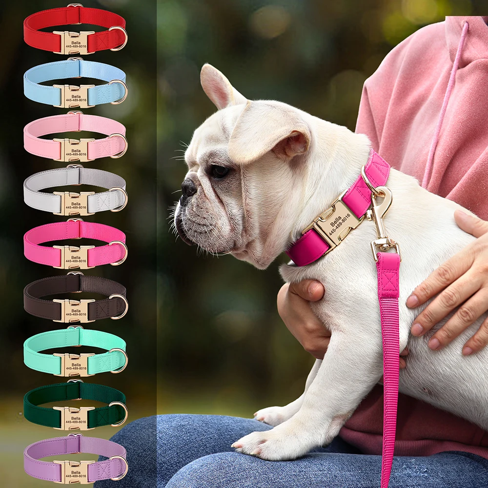 

Personalized Dog Collar Customized Dog Leather Collars Free Engraving Pet Buckle Collar For Small Medium Large Dogs Bulldog Pug