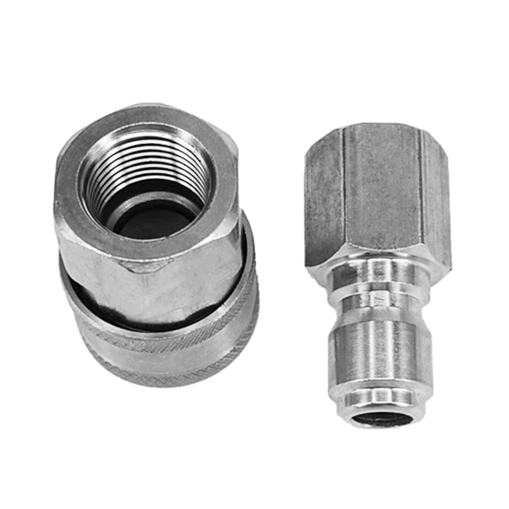 Convenient NPT3/8 Thread Nut NPT Nozzle Pressure Washer Quick Connect Silver Stainless Steel 5000 PSI Connector