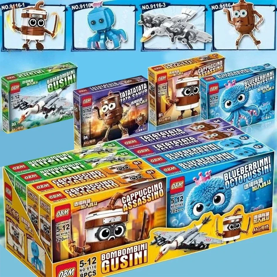 Tralalero italien Tralala ‌   Larlla ‌   Figurine assemblée jouet cerveau Tung Tung Tung Sahur enfants blocs de construction boîte aveugle jouets cadeaux ‌