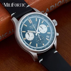 Milifortic Chronograph Quartz Dress Watch VK63 Sapphire Leather Classic 3 Sub-dial Calendar 10ATM Stainless Men Retro Watches