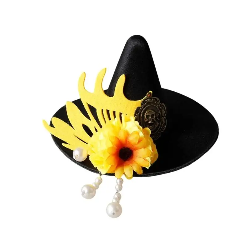 A52E Themed Gathering Fascinator Hair Accessory, Halloween Mini Witch Hat Clip for Costume Styling, Photo Use, and Party Hair