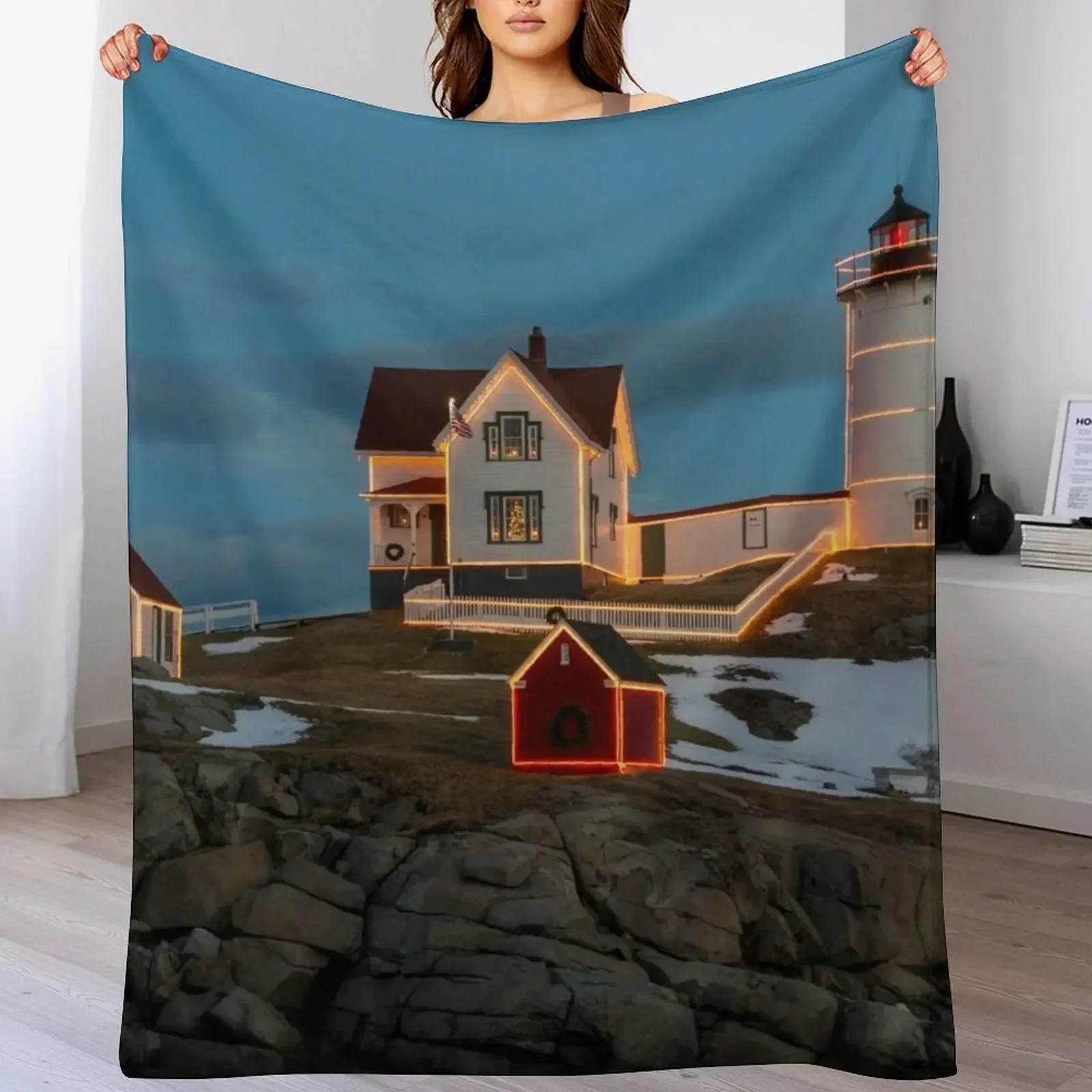 Nubble Lighthouse, York, Maine Jigsaw Throw Blanket Plush wednesday Blankets