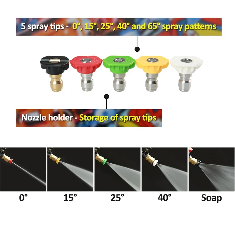 Pressure Washer Tips 7 Pack with Nozzle Holder 1/4 Inch Quick Connect, Multiple Degrees Rinse Kit 4000 PSI (0° 15° 25° 40° 65°)