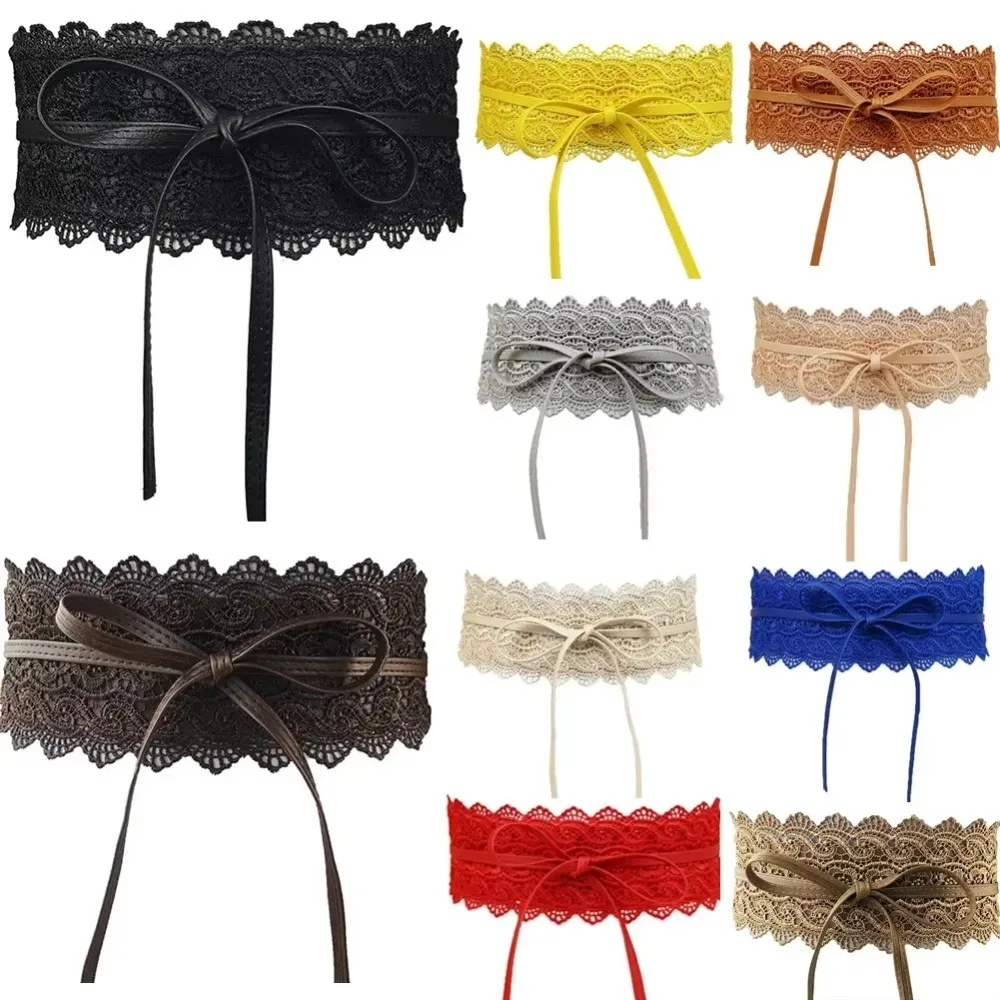 Boho-Stil, weicher Spitzen-Taillengürtel, breiter Wickelgürtel aus PU-Leder, geraffter Bund, selbstbindender Obi-Gürtel für Kleider
