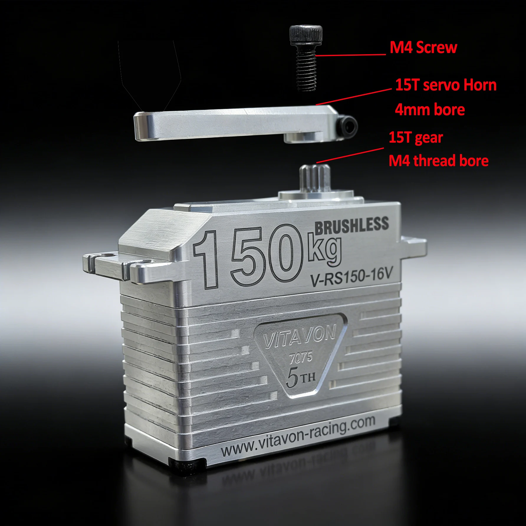 VITAVON CNC Alu7075 150 kg V2 15T bürstenloses digitales Servo für Fahrzeuge im Maßstab 1:5
