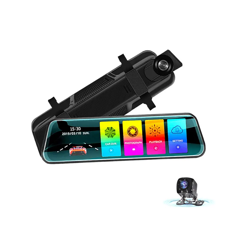 10 Inch Touch Screen Mirror Dash Cam 1080P Front Rear Dual Camera 170° Wide Angle Night Vision Parking Monitor Loop Recording
