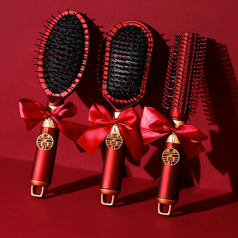 Wedding Comb, Red Air Cushion Comb, Wooden Wedding Comb, Bride's Dowry Items, High-end Wedding Comb