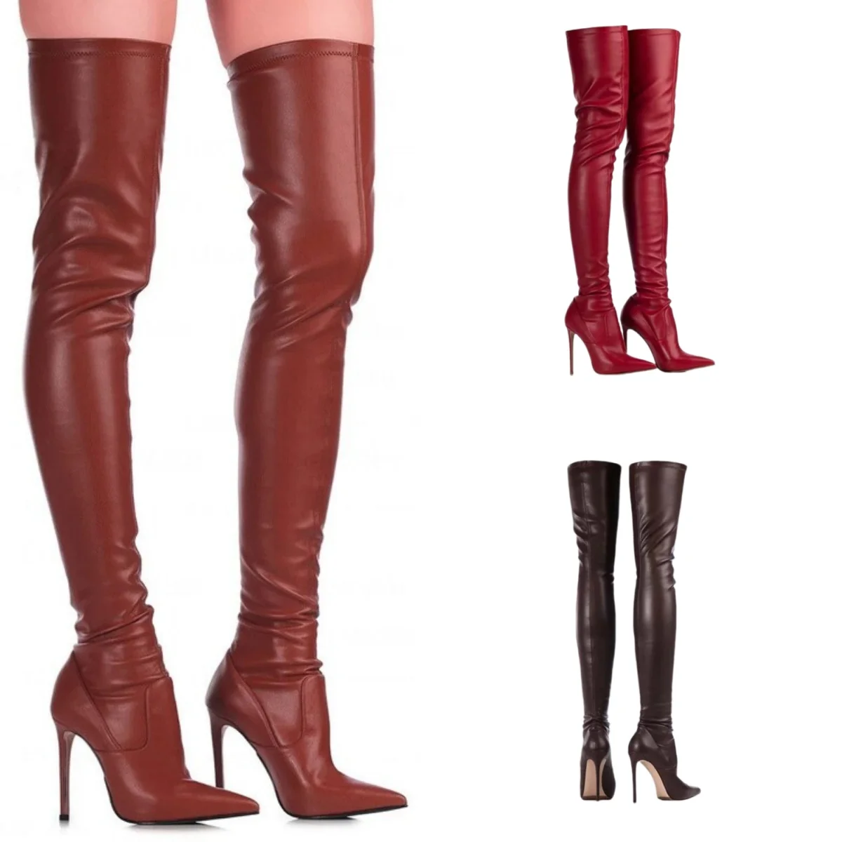 

Эластичные сапоги выше колена на высоком каблуке, сексуальные длинные сапоги для женщин, для выступлений в ночных клубах, большие размеры, от независимого поставщика