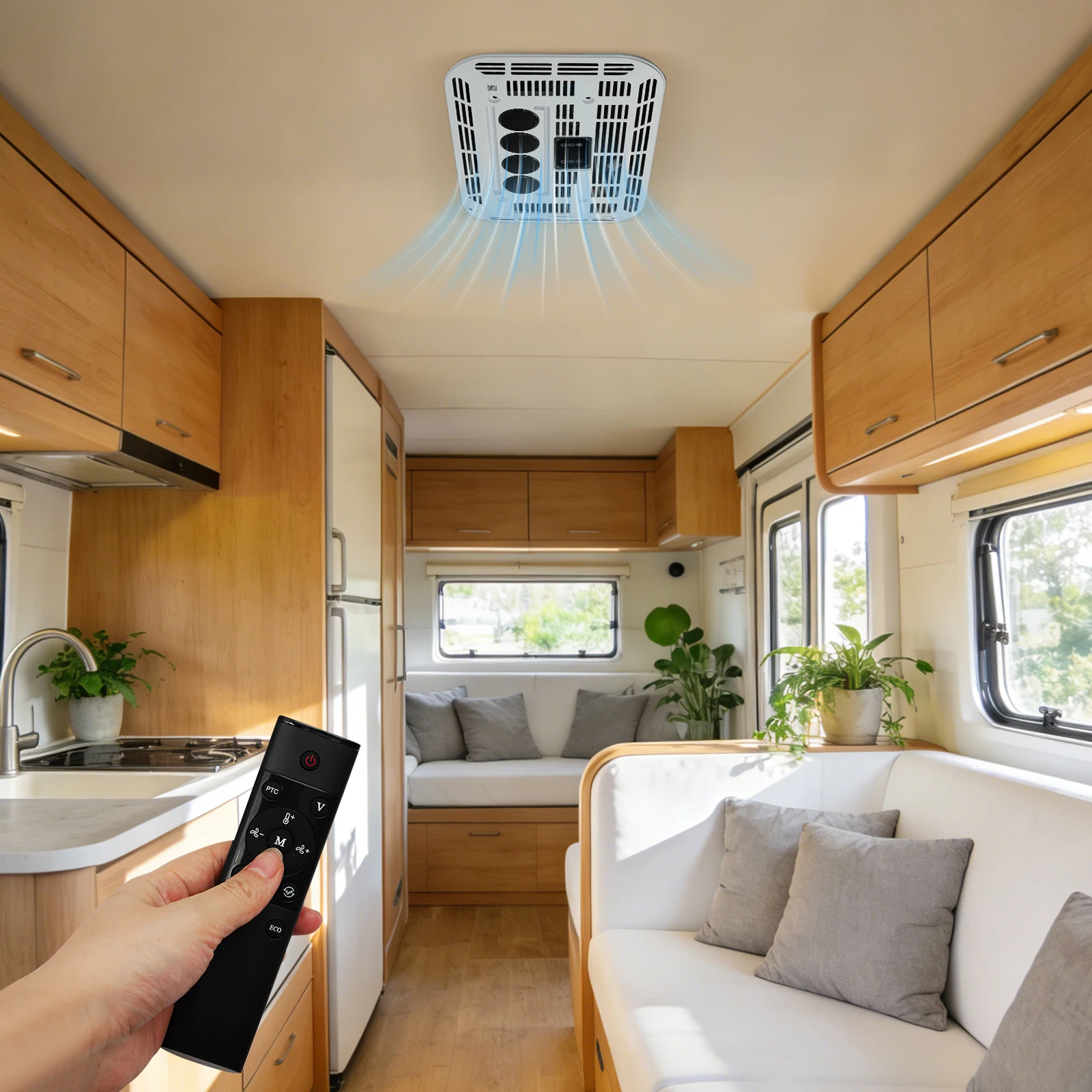 12V RV Air Conditioner Remote Control Heating & Cooling Air Conditioner Adjustable 16~26°C Commercial Vehicles Conditioners