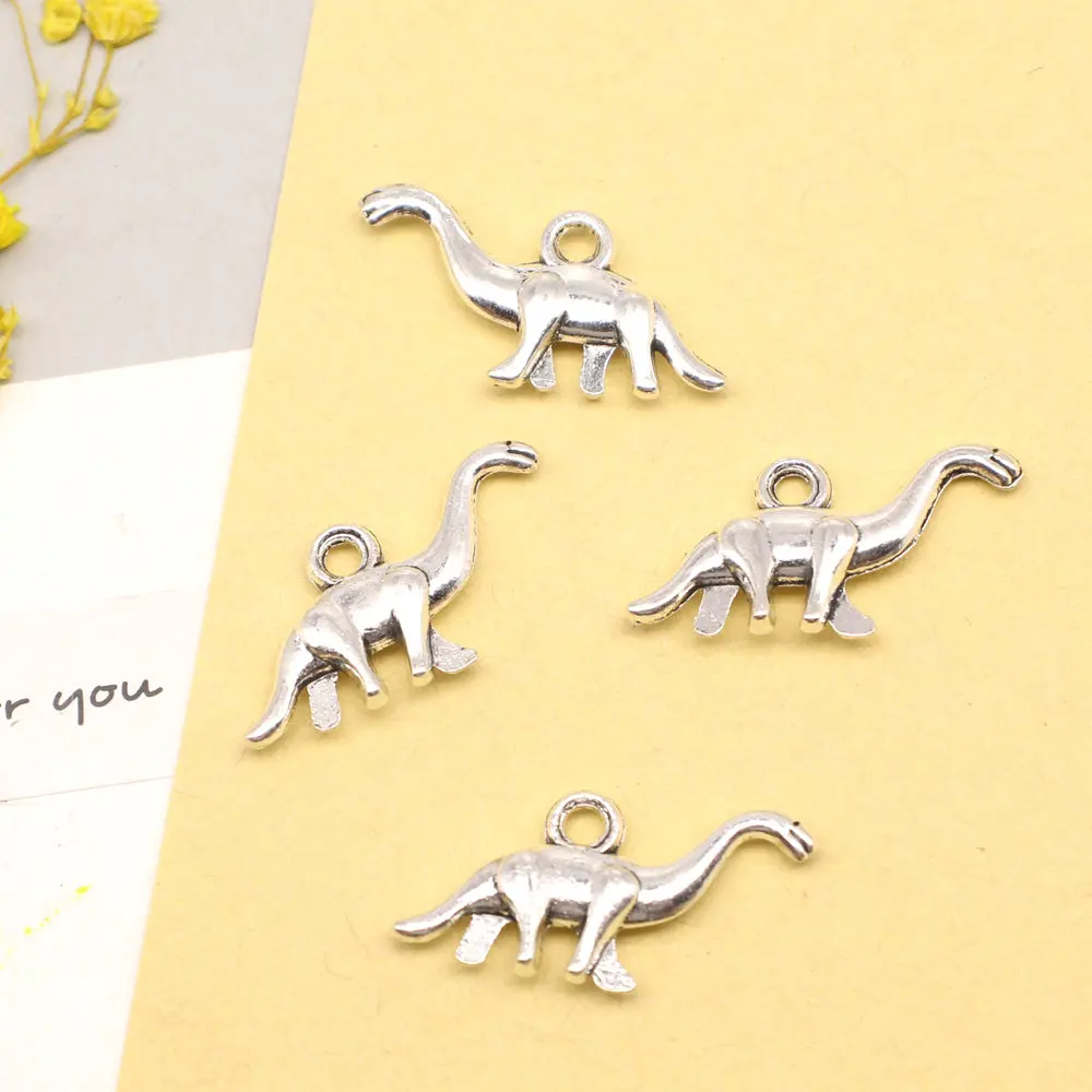 Design Jewelri Make Accessories Charms Dinosaur Antique Silver Color Pendant For Jewelri 14x27mm 10pcs