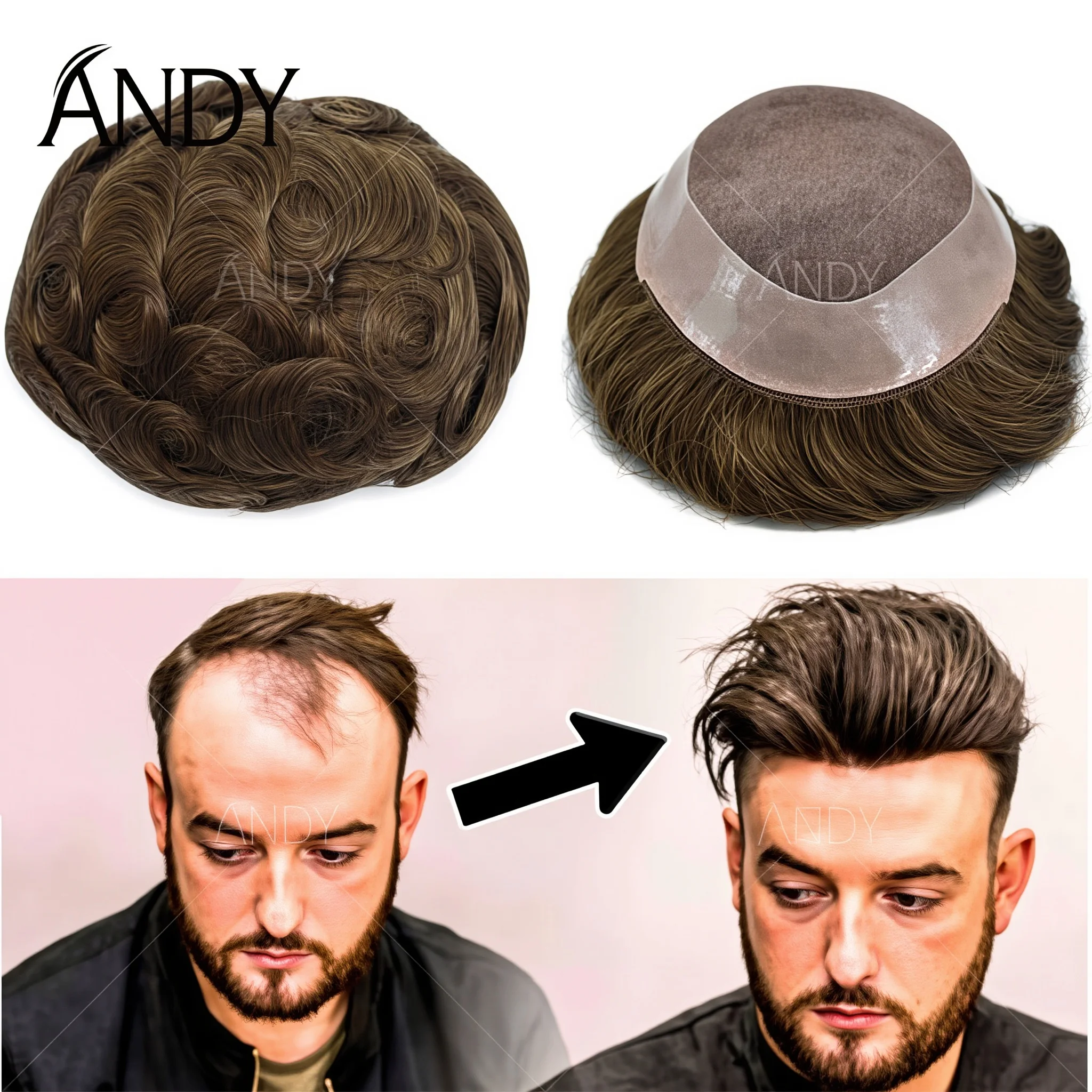 

Europe Human Hair Men Toupee Swiss Lace Front Natural Hair Replacement System Breathable Lace Base Male Wig Natural Hair