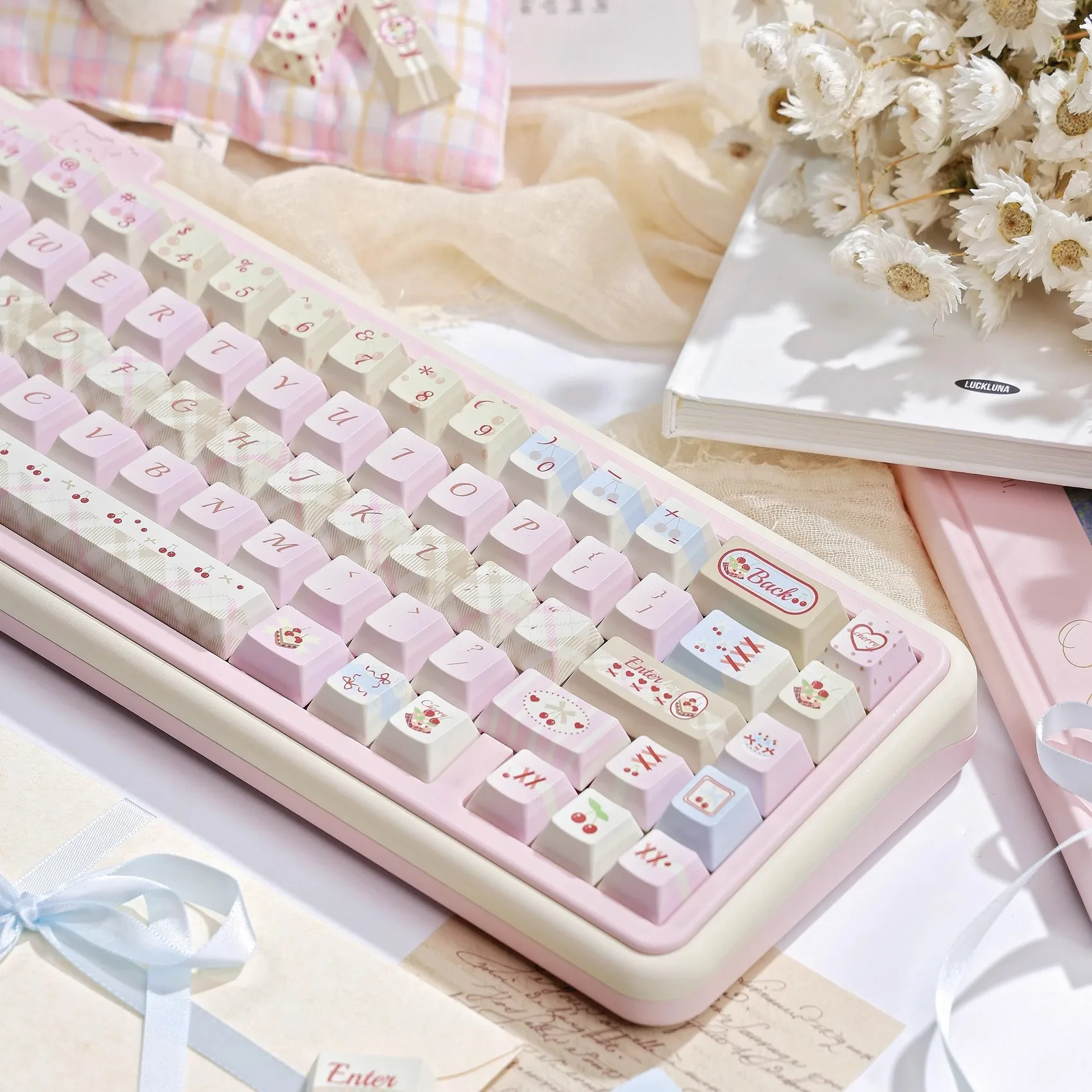 Cherry Milk Tea Theme Keycaps Set PBT Cherry FOA Profile 145key Custom Original Handmade Keycaps for Mechanical Keyboard Gift