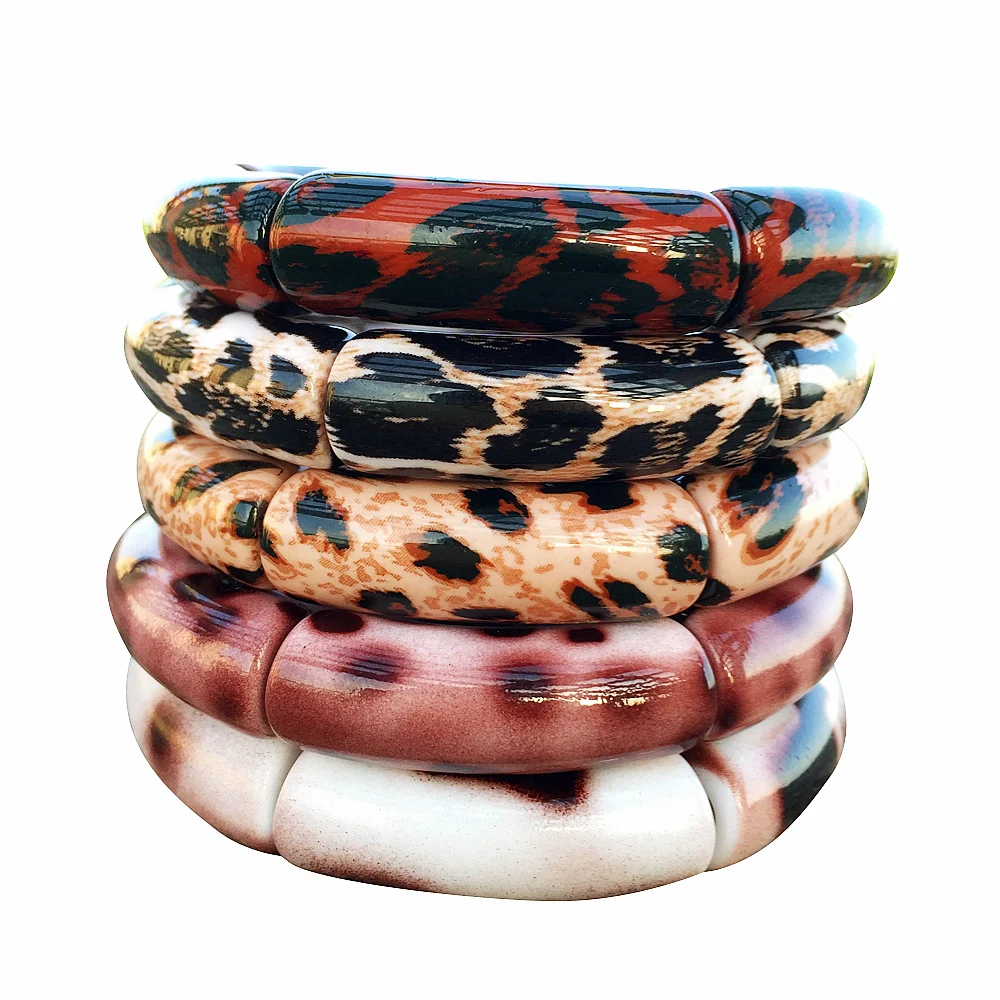 FishSheep Vintage Leopard Print Acrylic Stackable Bracelets Bangles for Women Resin Stretchy Bracelet 2023 Fashion Jewelry Gift