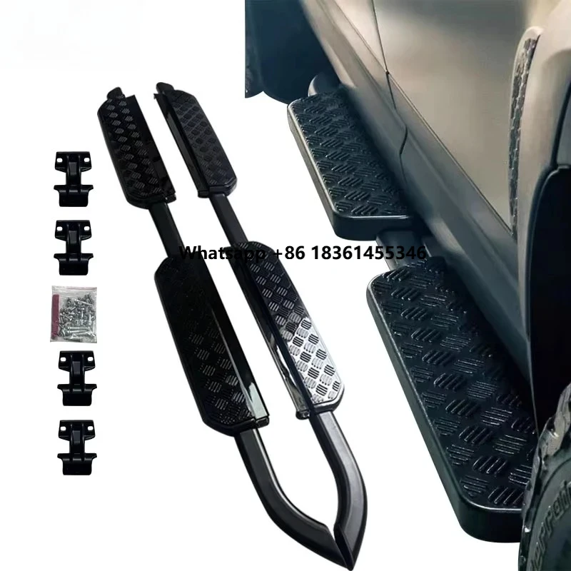 

For Defender 110 130 Aluminum Glossy Black Fixed Running Board Side Step Auto Protection Accessory