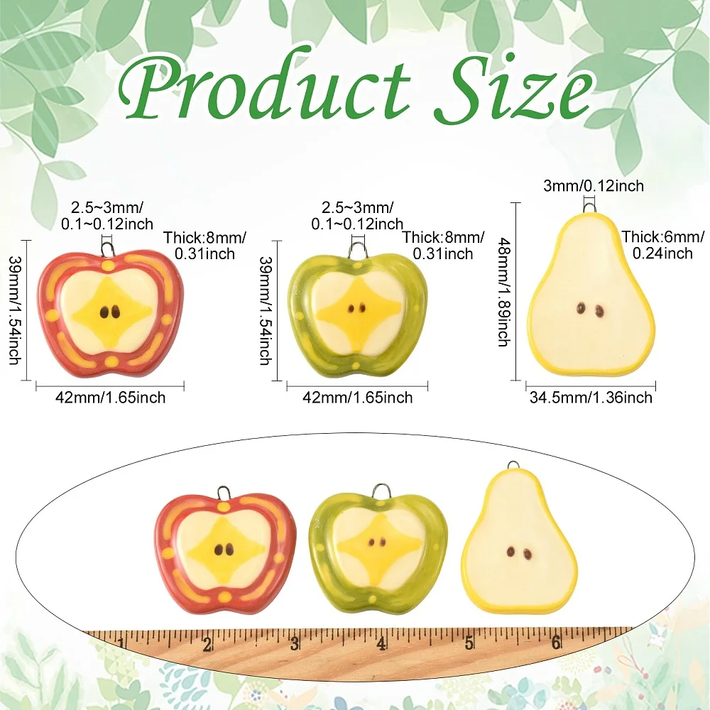 KitBeads 3pcs Handmade Porcelain Fruit Charms Apple Pear Slice Pendants for Jewelry Making Bracelet Necklace DIY Crafts