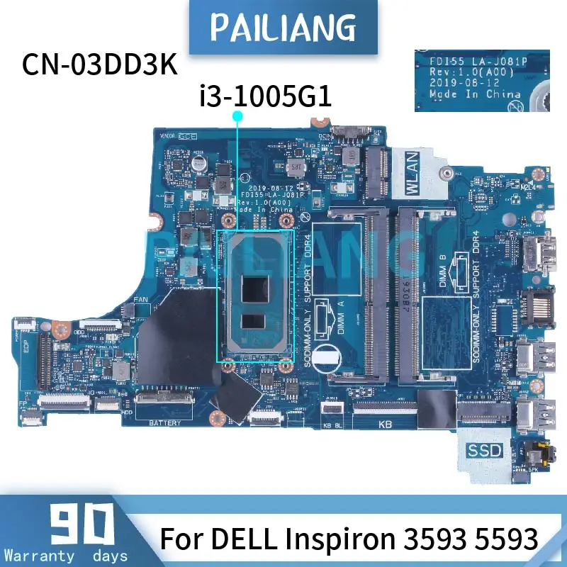 

Материнская плата для ноутбука DELL Inspiron 3480, 3580, 3780, 3583, 0VFMW4, EDI54, i5-8265U SRFFX, DDR4