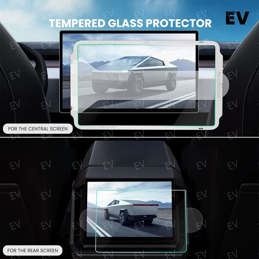 Central Console Screen Film for Tesla Cybertruck Tempered Glass HD Clear Screen Protector with Quick Paste Tool