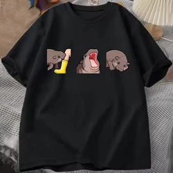 Three Moo Deng Moon Tshirt Men Women Fuuny Cartoon Cute Moodeng T-shirt Short Sleeve O Neck Men's Clothing T Shirt