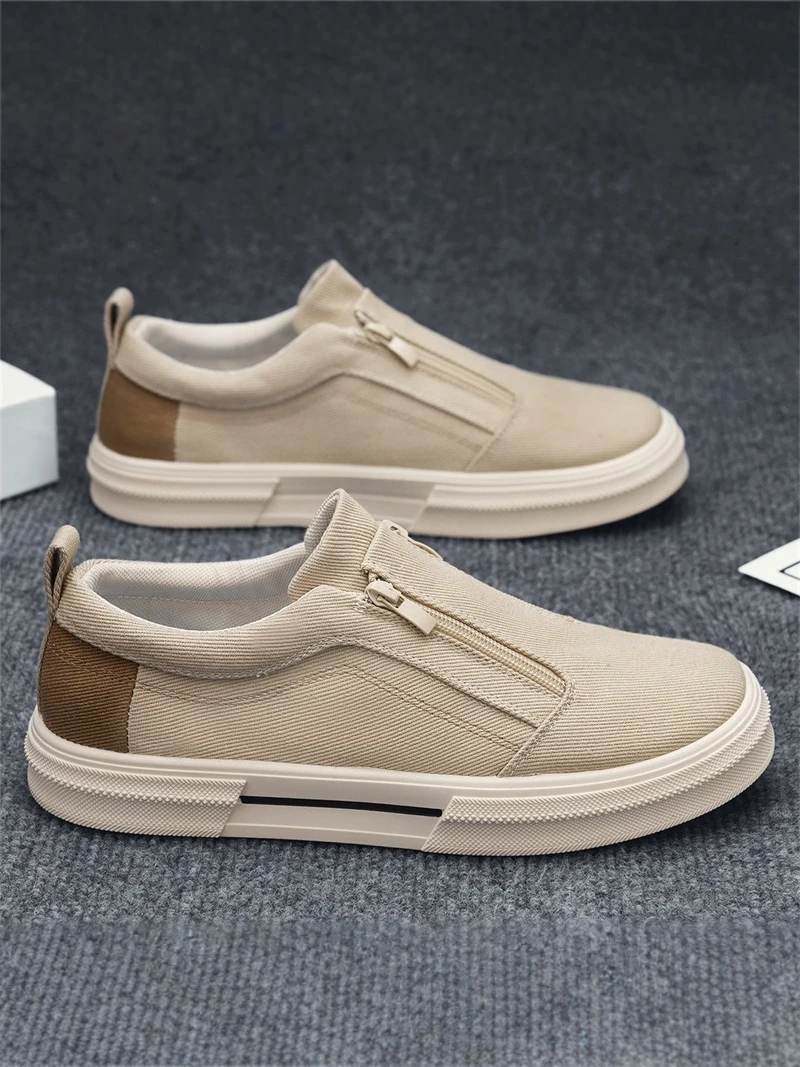 

Men's Canvas Slip-On Shoes Summer 2026 Casual Versatile Soft Bottom Platform Side Zipper Old Beijing Low Help Breathable