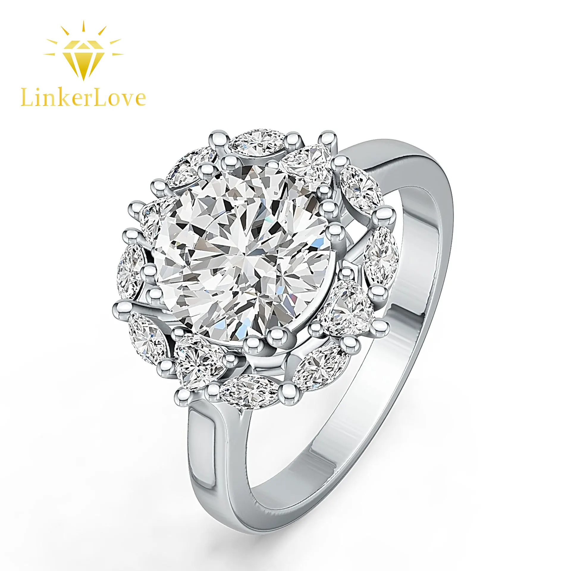 

LinkerLove S925 Silver 2CT Moissanite Engagement Ring for Women Heart Cut Cluster Halo Wedding Band Hypoallergenic Fine Jewelry