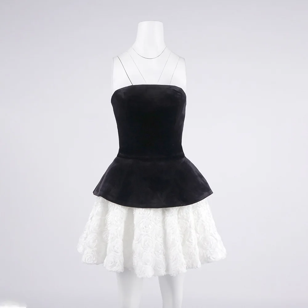 Classic Black/White Ball Prom Gowns Square Neck Backless Party Gown Mini Evening Dress Sexy Slim Luxury Birthday Party Dresses