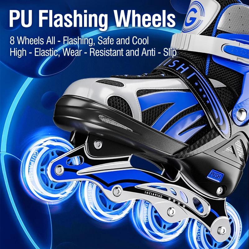 أطفال قابل للتعديل حذاء تزلج بعجلات فلاش كاملة أحذية التزلج على الجليد للفتيات سن 3-12 المبتدئين صف واحد مجموعة معدات واقية #2