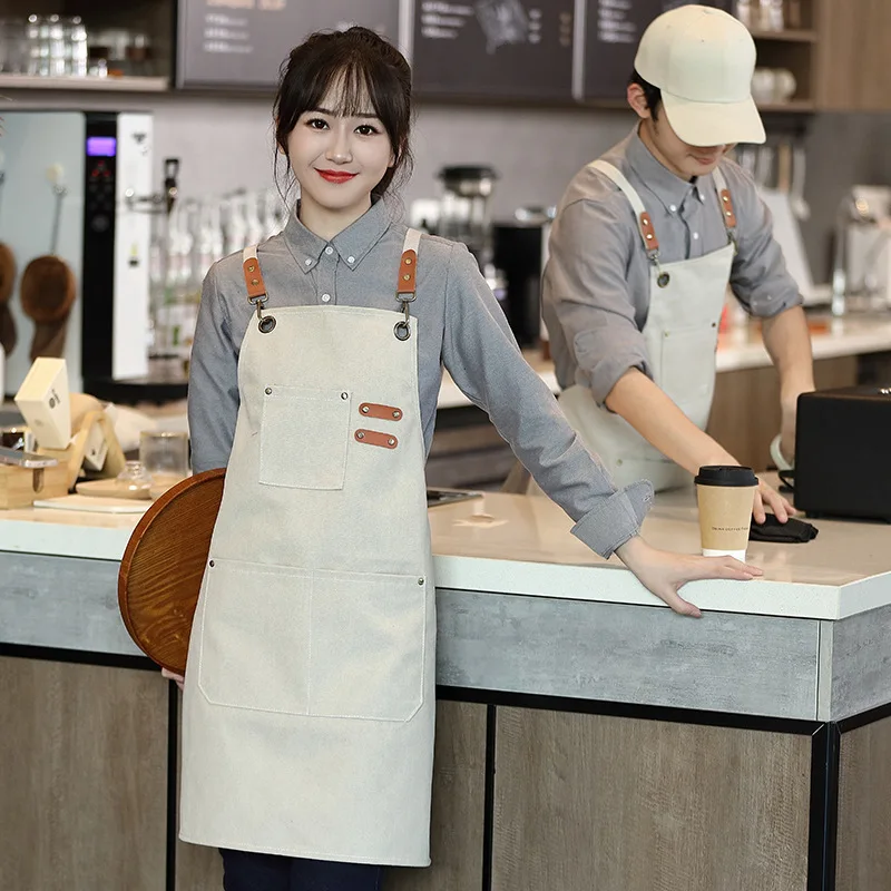 Comfortable Thin Kitchen Aprons for Woman Men Chef Work Apron for Grill Restaurant Bar Shop Cafes Beauty Nails Studios Uniform