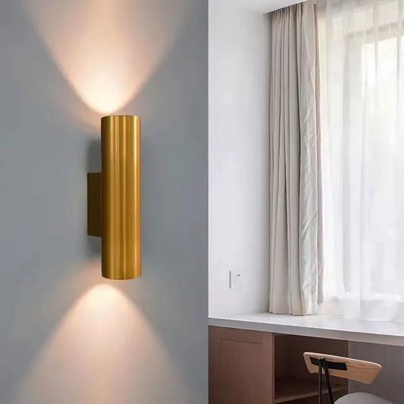 

Nordic modern LED wall lamp bedroom bedside lamp gold black cylindrical double head wall lamp home decoration art lighting