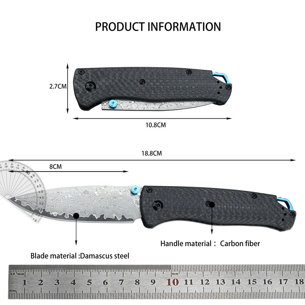 Damascus Steel BM 533 535 Bugout Folding Knife Carbon Fiber and TC4 Titanium Alloy Handles Outdoor Hunting Tactical Pocket Tool