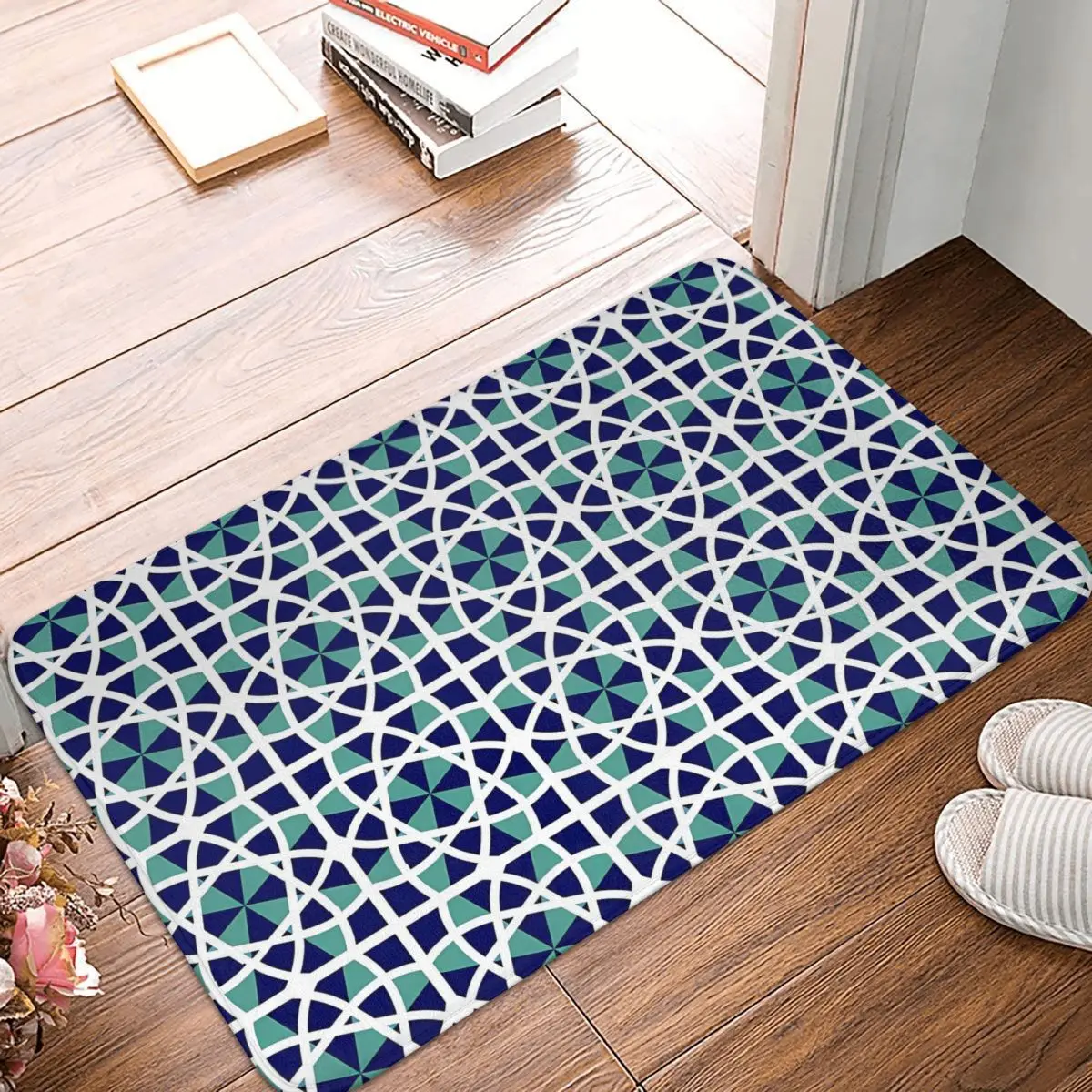 Blue Tile Bath Non-Slip Carpet MORROCAN ART Living Room Mat Entrance Door Doormat Floor Decoration Rug