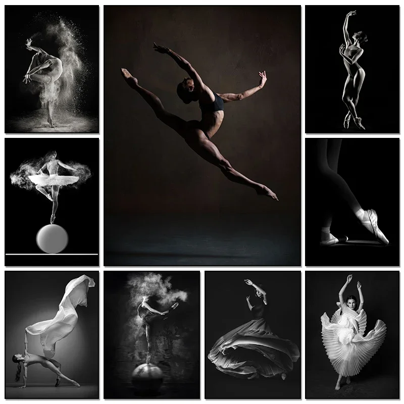(No frame)Black and White Ballet Girl Dancer Dancing Posters Canvas Painting and Prints Dance Wall Art Picture for Living Roo
